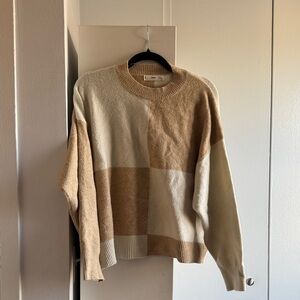 Mango Crewneck Sweater in Tan and Cream